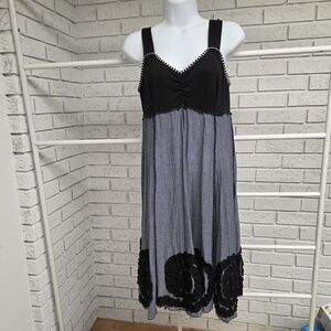 Hand Jive Wear Art Black Gray Mesh Dress Ruffle Hem Sleeveless Size S
